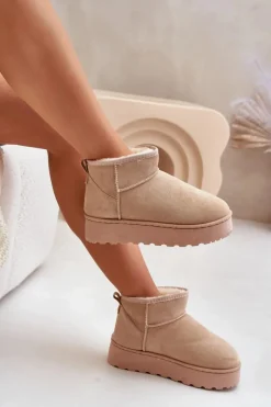 Discount Boto Śniegowce Damskie Na Platformie Ocieplane Futerkiem Beżowe Xamella Beżowy