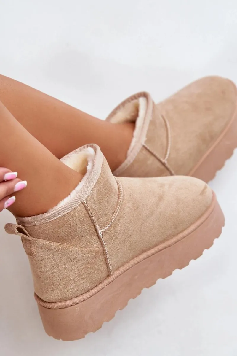 Discount Boto Śniegowce Damskie Na Platformie Ocieplane Futerkiem Beżowe Xamella Beżowy