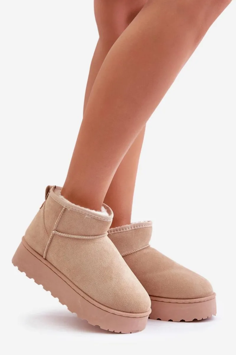 Discount Boto Śniegowce Damskie Na Platformie Ocieplane Futerkiem Beżowe Xamella Beżowy