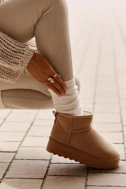 Discount Boto Śniegowce Damskie Na Platformie Ocieplane Futerkiem Beżowe Xamella Beżowy