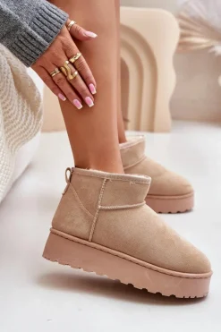 Discount Boto Śniegowce Damskie Na Platformie Ocieplane Futerkiem Beżowe Xamella Beżowy