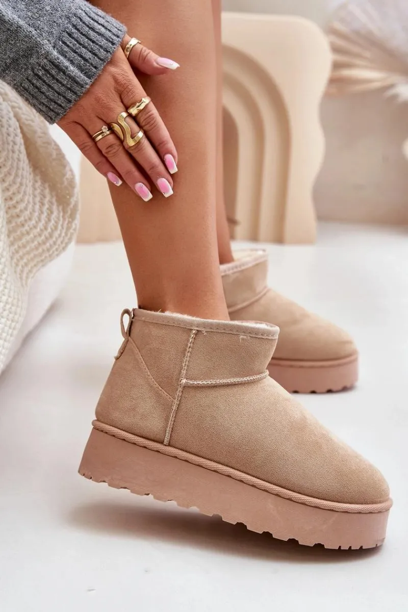 Discount Boto Śniegowce Damskie Na Platformie Ocieplane Futerkiem Beżowe Xamella Beżowy