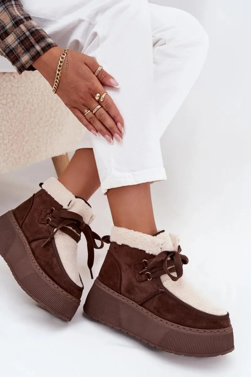 Śniegowce Damskie>Boto Śniegowce Damskie Na Platformie Z Futerkiem Brązowe Florivelle