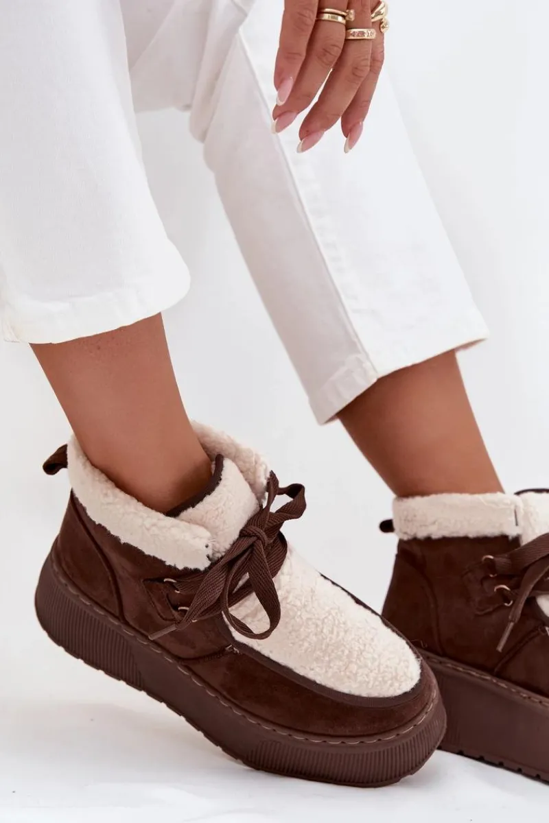 Śniegowce Damskie>Boto Śniegowce Damskie Na Platformie Z Futerkiem Brązowe Florivelle