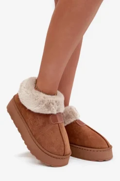 Śniegowce Damskie|Kapcie Klasyczne></noscript>Boto Śniegowce Damskie Na Platformie Z Futerkiem Camel Calyra Brązowy