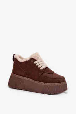 Śniegowce Damskie Na Platformie Z Futerkiem Typu Baranek Brązowe Luma Damskie Śniegowce Damskie