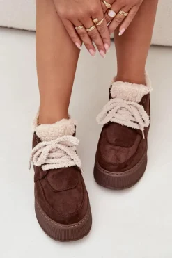 Śniegowce Damskie Na Platformie Z Futerkiem Typu Baranek Brązowe Luma Damskie Śniegowce Damskie