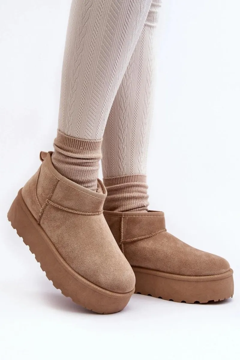 Clearance Boto Śniegowce Damskie Na Platformie Beżowe Mennja