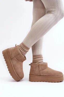 Clearance Boto Śniegowce Damskie Na Platformie Beżowe Mennja