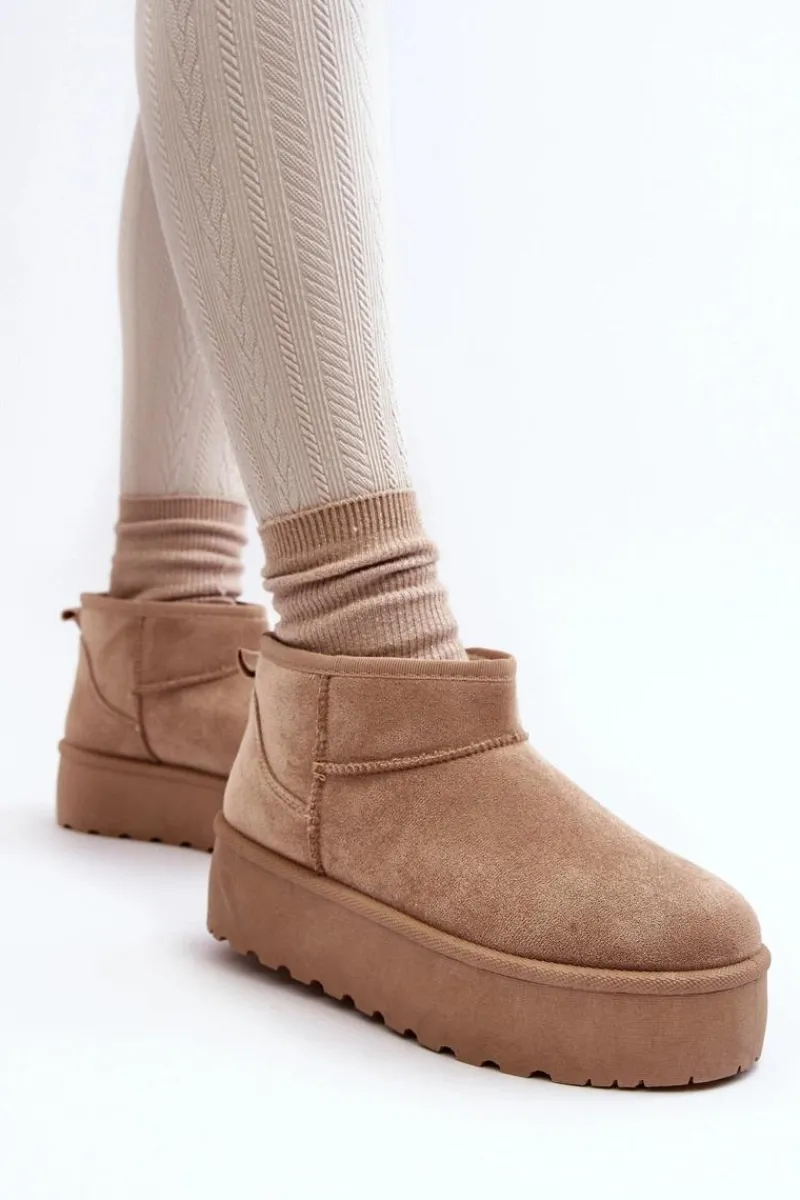 Clearance Boto Śniegowce Damskie Na Platformie Beżowe Mennja