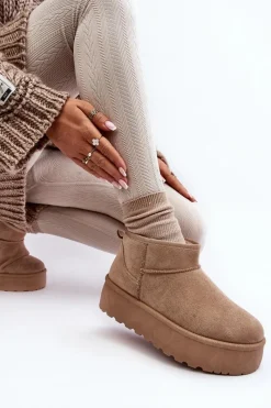 Clearance Boto Śniegowce Damskie Na Platformie Beżowe Mennja