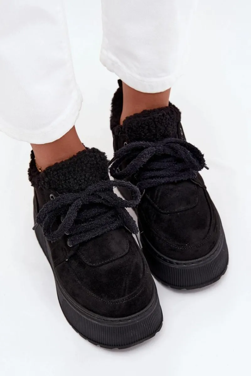 Śniegowce Damskie>Boto Śniegowce Damskie Na Platformie Z Futerkiem Typu Baranek Czarne Luma