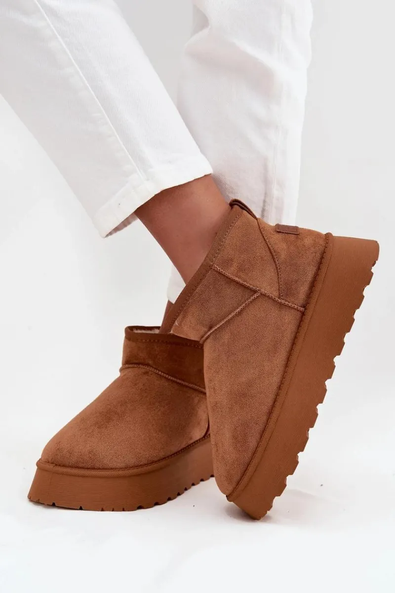 Śniegowce Damskie>Boto Śniegowce Damskie Na Platformie Camel Celyra Brązowy