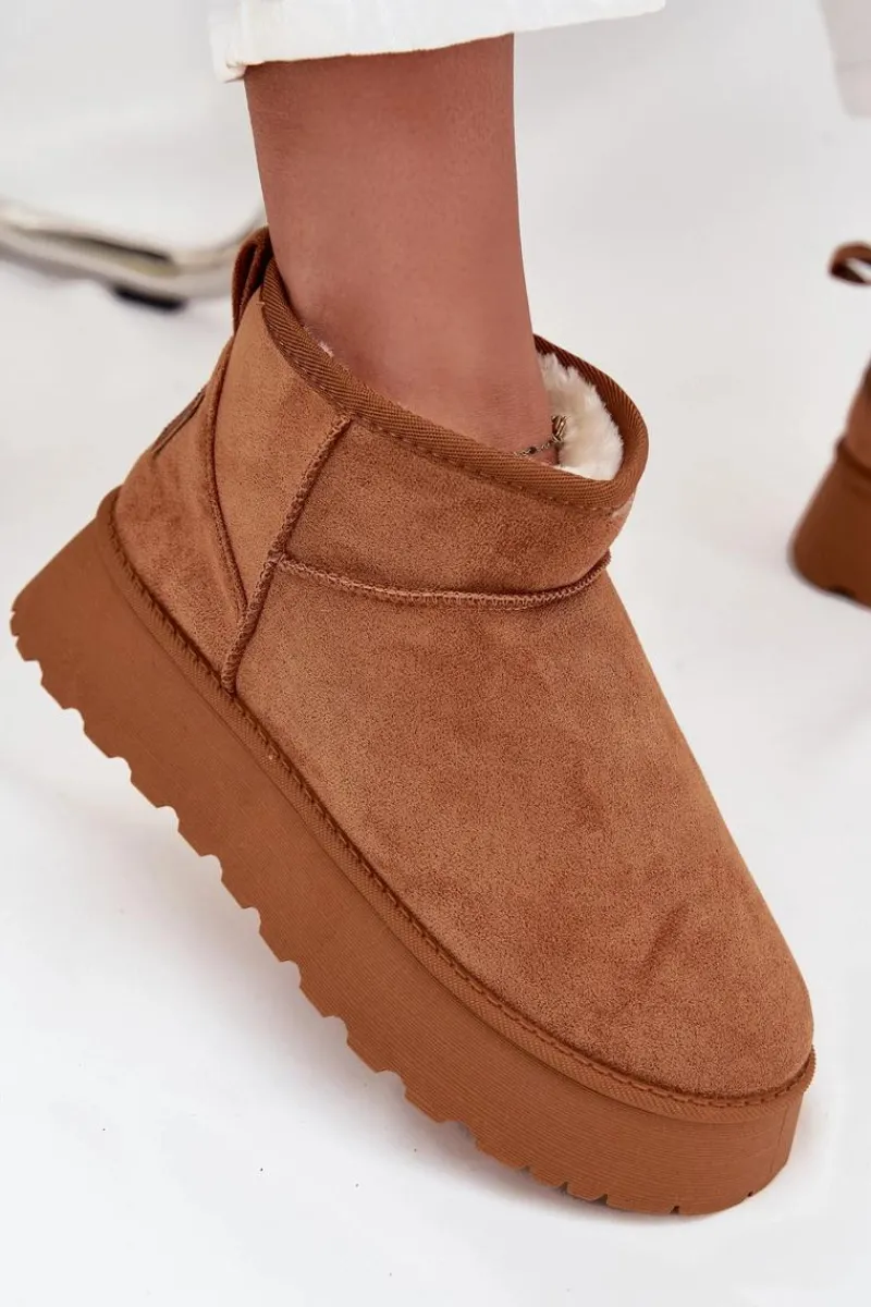 Śniegowce Damskie>Boto Śniegowce Damskie Na Platformie Camel Celyra Brązowy