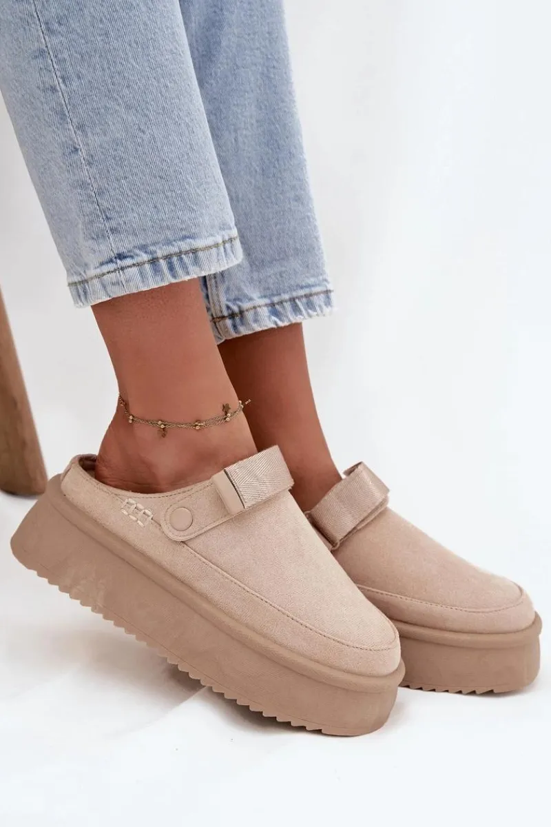 Śniegowce Damskie|Kapcie Klasyczne>Boto Śniegowce Damskie Na Platformie Z Rzepem Jasnobeżowe Jorielle