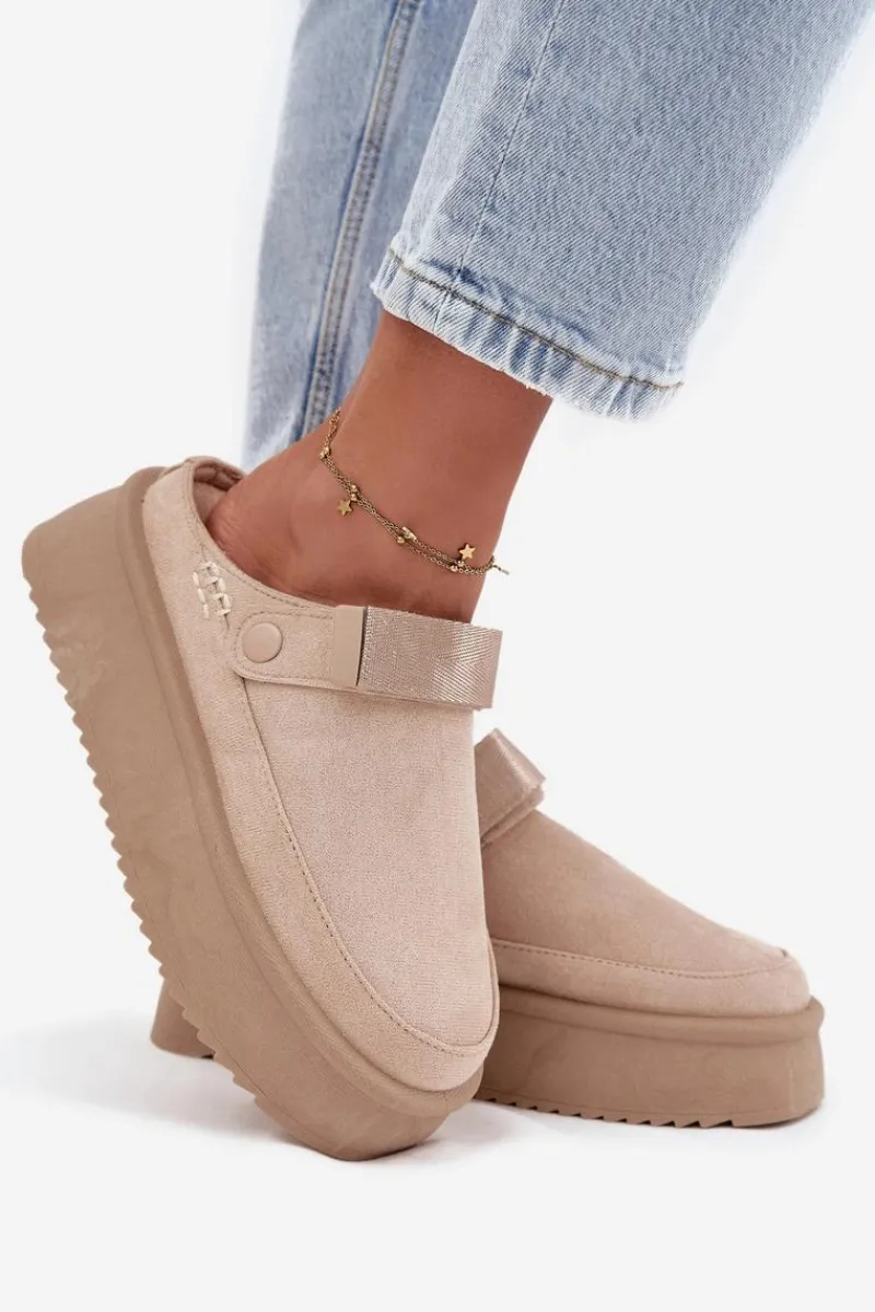 Śniegowce Damskie|Kapcie Klasyczne>Boto Śniegowce Damskie Na Platformie Z Rzepem Jasnobeżowe Jorielle