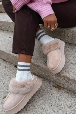 Śniegowce Damskie>Boto Śniegowce Damskie Na Platformie Z Futerkiem I Haftem Beżowe Querina Beżowy