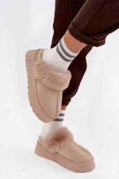 Śniegowce Damskie></noscript>Boto Śniegowce Damskie Na Platformie Z Futerkiem I Haftem Beżowe Querina Beżowy