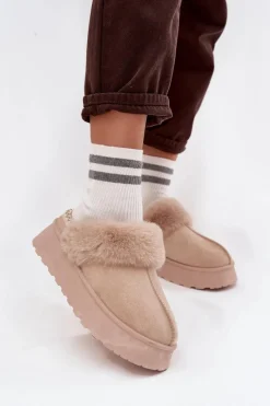 Śniegowce Damskie></noscript>Boto Śniegowce Damskie Na Platformie Z Futerkiem I Haftem Beżowe Querina Beżowy