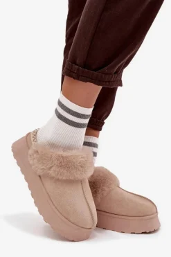 Śniegowce Damskie></noscript>Boto Śniegowce Damskie Na Platformie Z Futerkiem I Haftem Beżowe Querina Beżowy