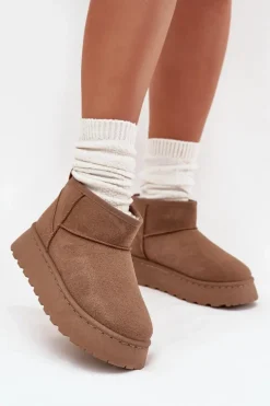 Śniegowce Damskie Na Platformie Ocieplane Futerkiem Khaki Vesirae Damskie Śniegowce Damskie