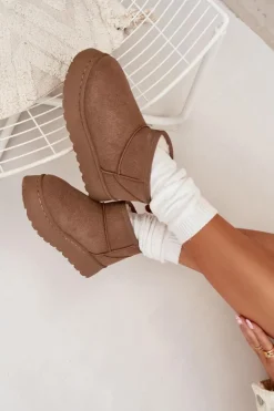 Śniegowce Damskie Na Platformie Ocieplane Futerkiem Khaki Vesirae Damskie Śniegowce Damskie