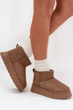 Śniegowce Damskie Na Platformie Ocieplane Futerkiem Khaki Vesirae Damskie Śniegowce Damskie