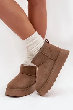 Śniegowce Damskie Na Platformie Ocieplane Futerkiem Khaki Vesirae Damskie Śniegowce Damskie