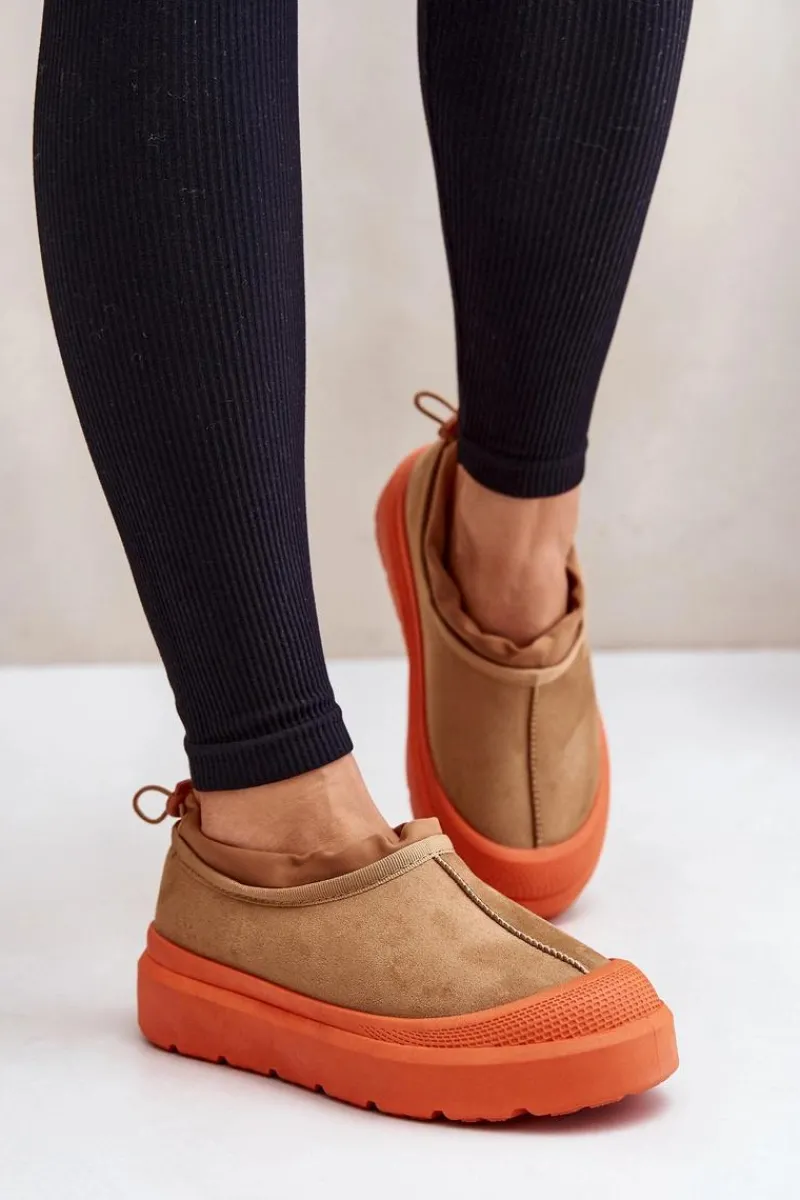 Śniegowce Damskie>Boto Śniegowce Damskie Na Platformie Z Niską Cholewką Camel Izamine Brązowy