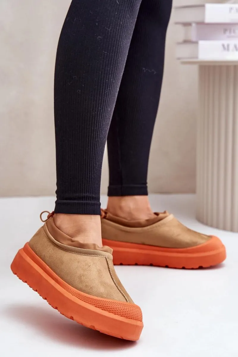 Śniegowce Damskie>Boto Śniegowce Damskie Na Platformie Z Niską Cholewką Camel Izamine Brązowy