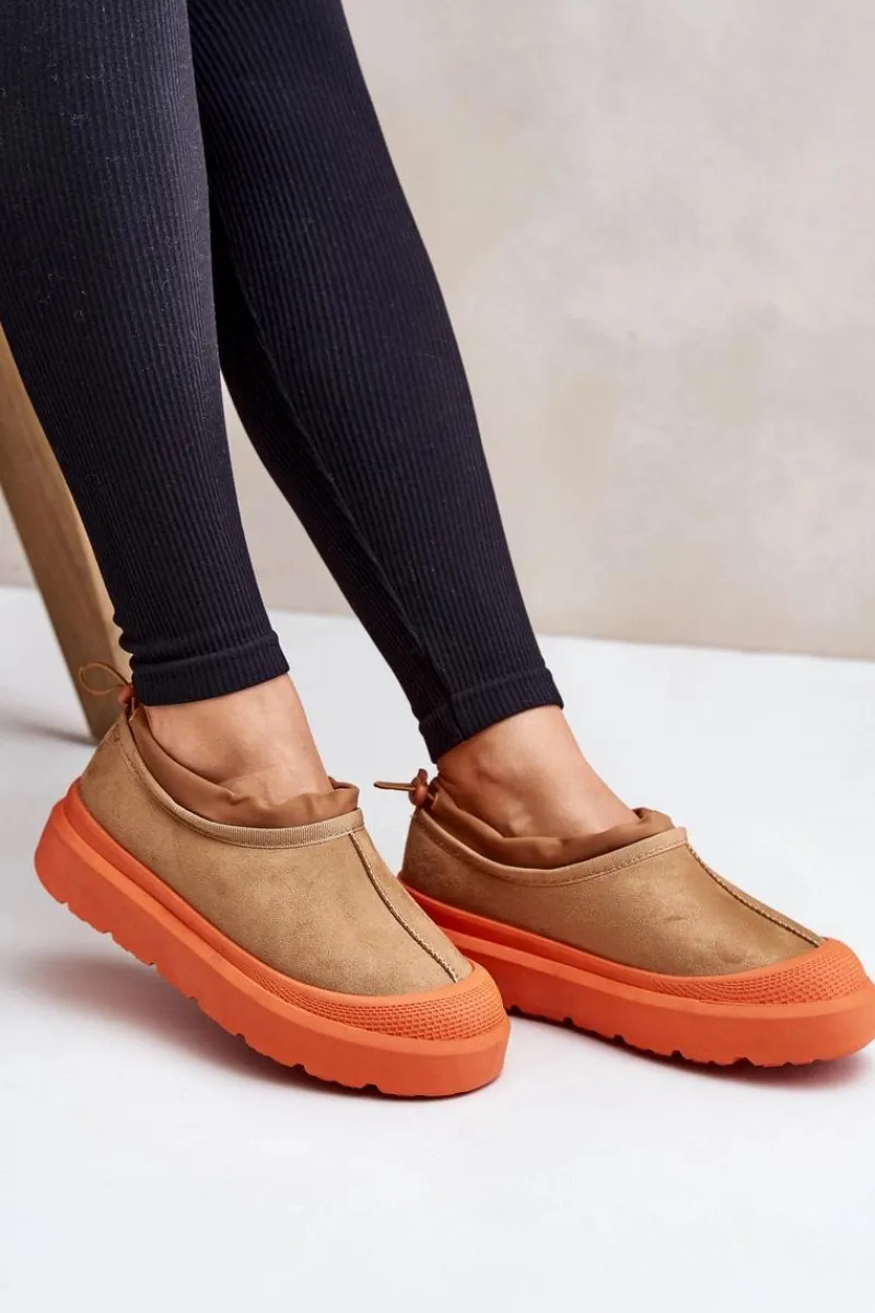 Śniegowce Damskie>Boto Śniegowce Damskie Na Platformie Z Niską Cholewką Camel Izamine Brązowy