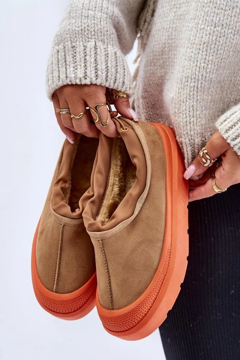 Śniegowce Damskie>Boto Śniegowce Damskie Na Platformie Z Niską Cholewką Camel Izamine Brązowy