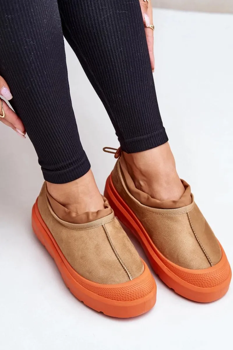 Śniegowce Damskie>Boto Śniegowce Damskie Na Platformie Z Niską Cholewką Camel Izamine Brązowy