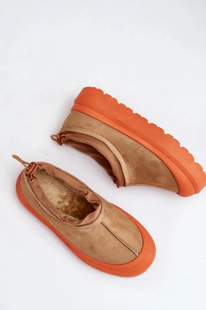 Śniegowce Damskie>Boto Śniegowce Damskie Na Platformie Z Niską Cholewką Camel Izamine Brązowy