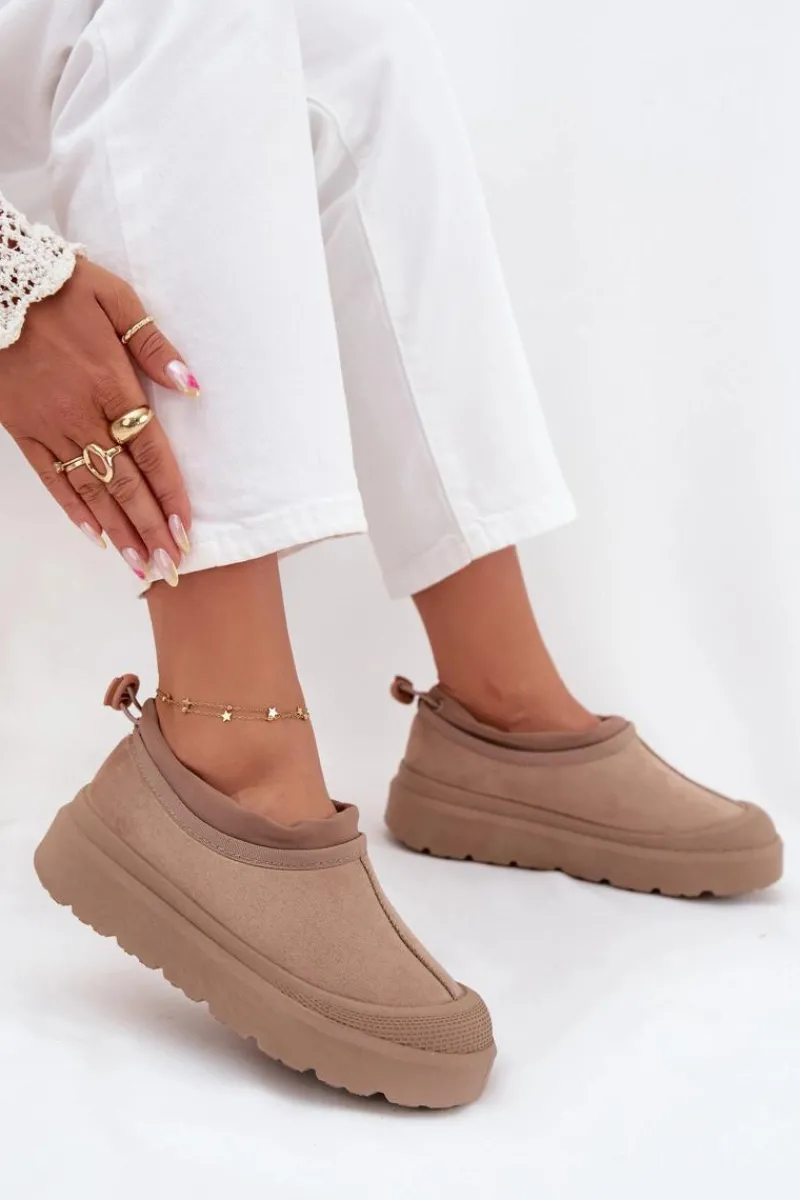 Clearance Boto Śniegowce Damskie Na Platformie Z Niską Cholewką Ciemnobeżowe Izamine Beżowy