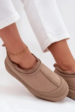 Clearance Boto Śniegowce Damskie Na Platformie Z Niską Cholewką Ciemnobeżowe Izamine Beżowy