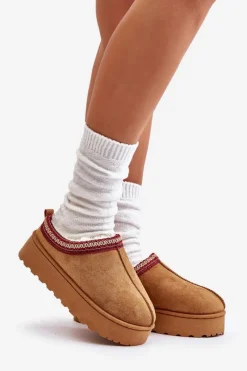 Sale Boto Śniegowce Damskie Na Platformie Ocieplane Futerkiem Camel Remenia