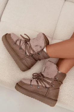 Discount Śniegowce Damskie Na Platformie Z Futerkiem DFSH37022 Beżowe Damskie Śniegowce Damskie