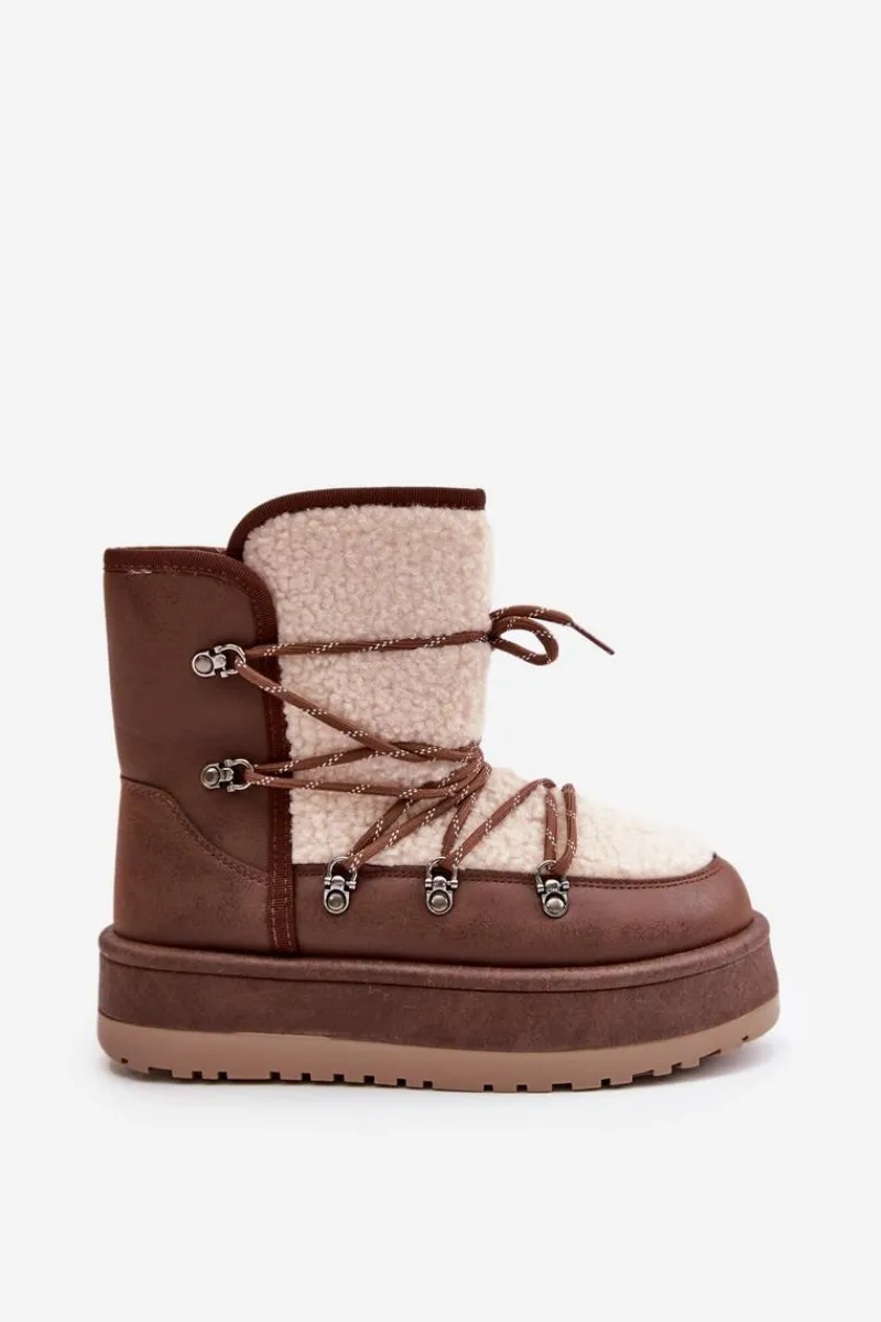 Sale Śniegowce Damskie Na Platformie Z Wiązaniem Brązowe Riaviana Damskie Śniegowce Damskie