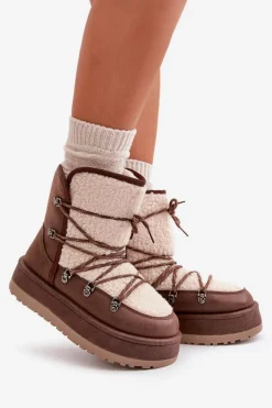 Sale Śniegowce Damskie Na Platformie Z Wiązaniem Brązowe Riaviana Damskie Śniegowce Damskie