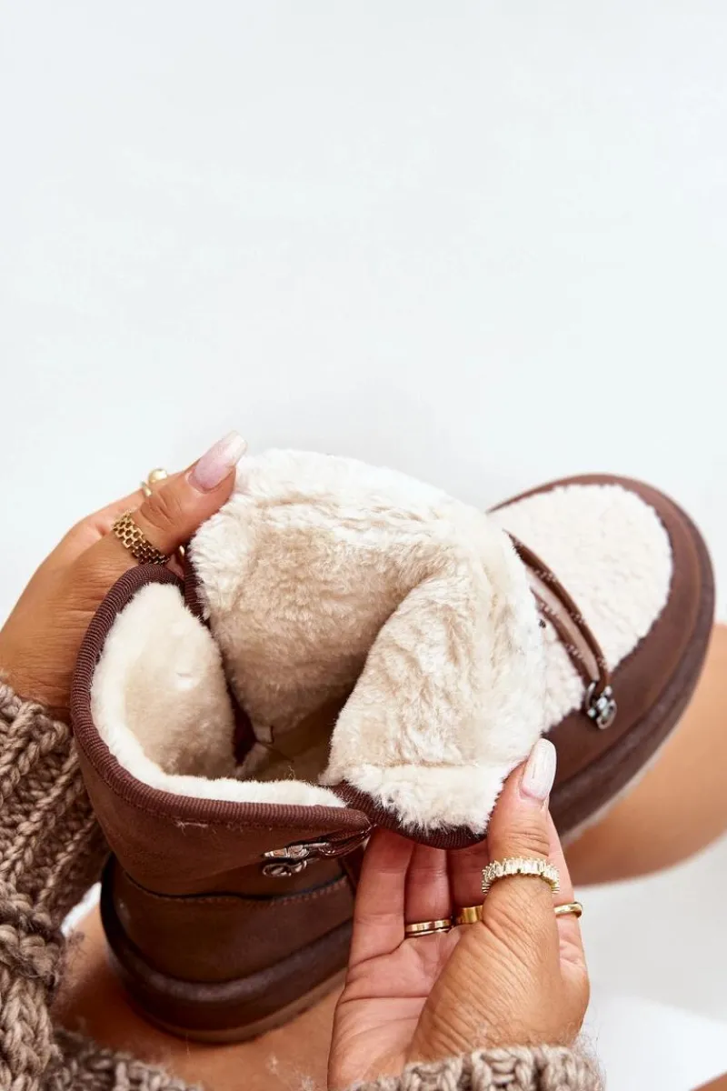 Sale Śniegowce Damskie Na Platformie Z Wiązaniem Brązowe Riaviana Damskie Śniegowce Damskie