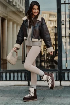 Sale Śniegowce Damskie Na Platformie Z Wiązaniem Brązowe Riaviana Damskie Śniegowce Damskie