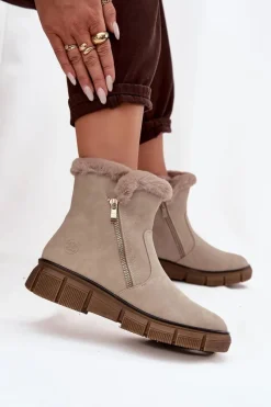Śniegowce Damskie|Botki Zimowe Damskie>Evento Śniegowce Damskie Na Platformie Z Futerkiem Beżowe Briselle Beżowy