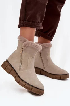 Śniegowce Damskie|Botki Zimowe Damskie>Evento Śniegowce Damskie Na Platformie Z Futerkiem Beżowe Briselle Beżowy