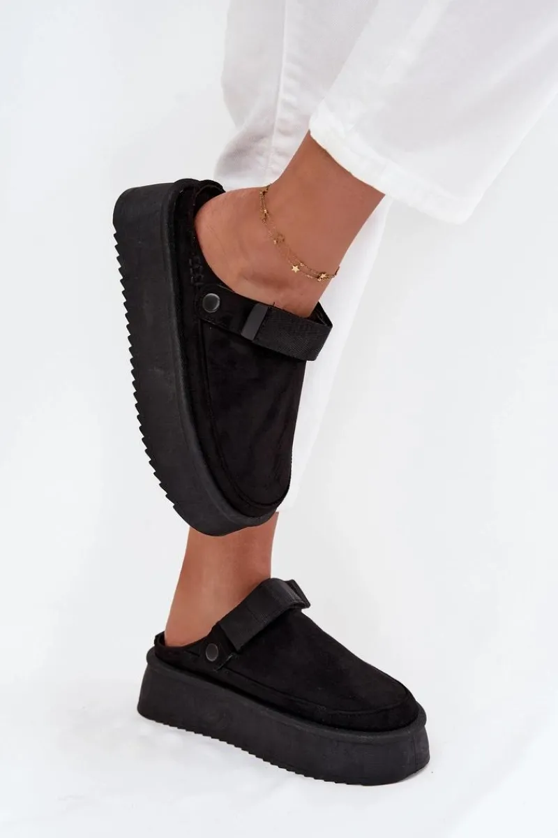 New Śniegowce Damskie Na Platformie Z Rzepem Czarne Jorielle Damskie Śniegowce Damskie|Kapcie Klasyczne