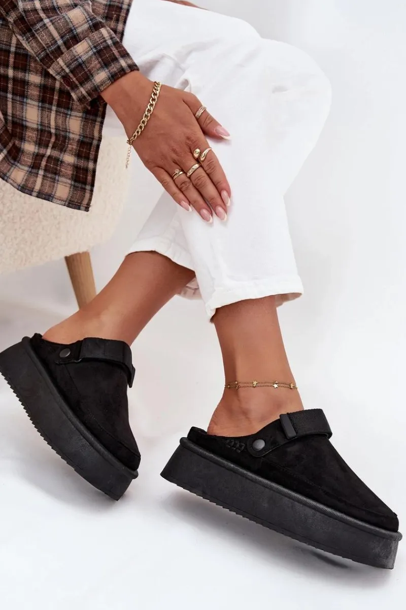 New Śniegowce Damskie Na Platformie Z Rzepem Czarne Jorielle Damskie Śniegowce Damskie|Kapcie Klasyczne