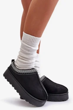 Śniegowce Damskie|Kapcie Klasyczne></noscript>Boto Śniegowce Damskie Na Platformie Ocieplane Futerkiem Czarne Remenia Czarny