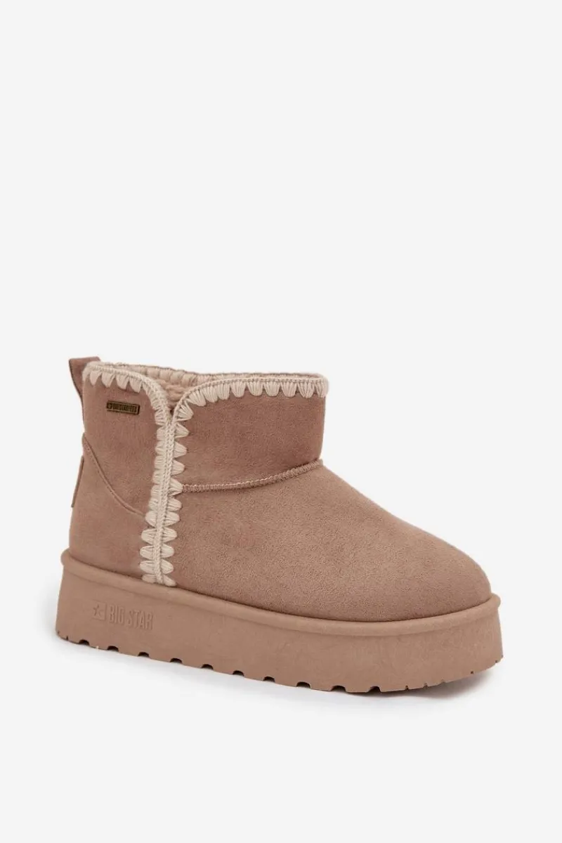 Sale Big Star Shoes Śniegowce Damskie Na Platformie Z Przeszyciami Big Star SS274129 Beżowe Beżowy