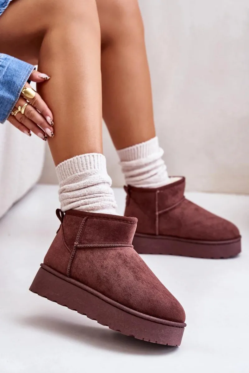 Sale Śniegowce Damskie Na Platformie Ocieplane Futerkiem Ciemnobrązowe Xamella Damskie Śniegowce Damskie