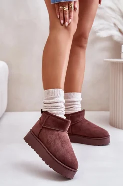 Sale Śniegowce Damskie Na Platformie Ocieplane Futerkiem Ciemnobrązowe Xamella Damskie Śniegowce Damskie